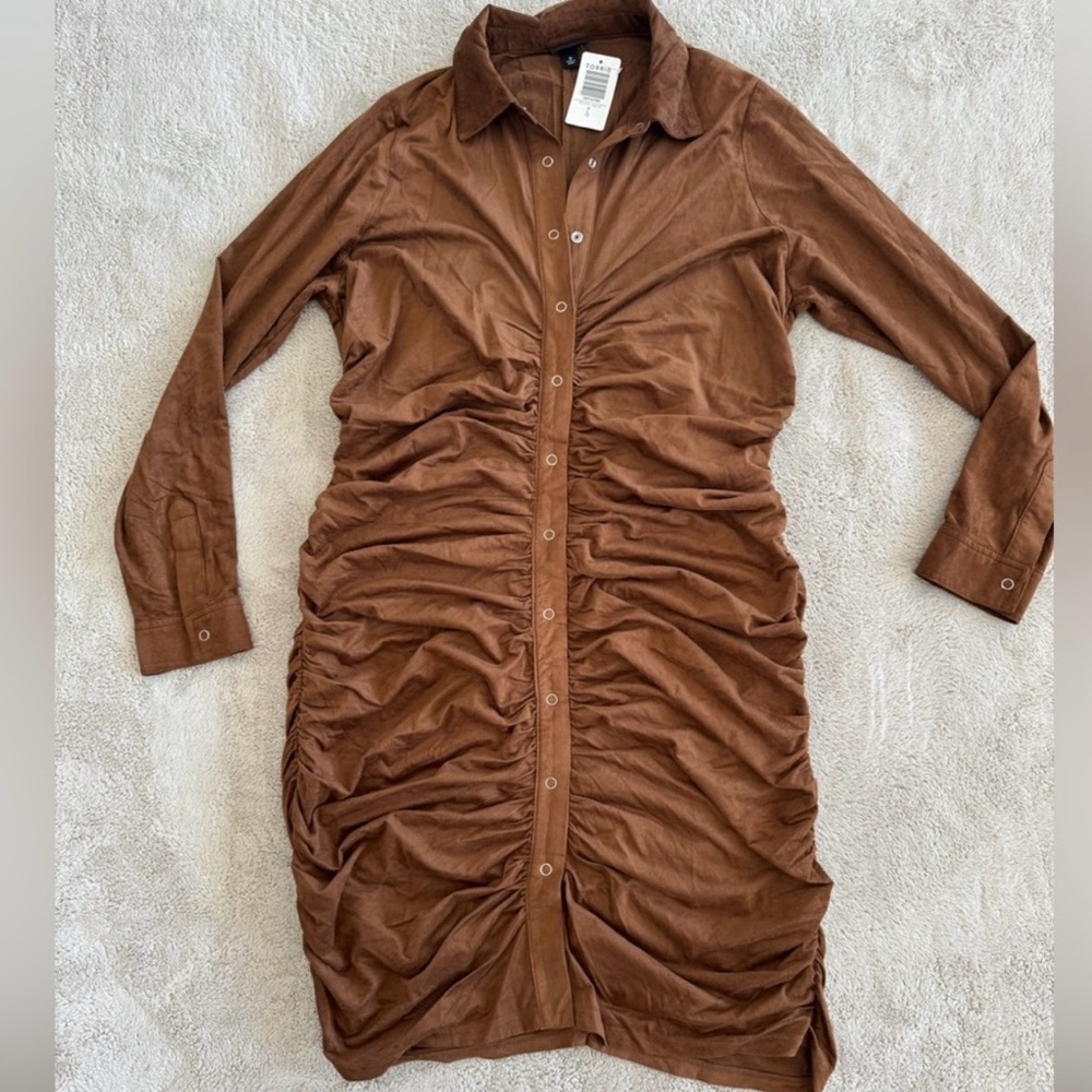 Torrid Faux Suede Ruched Collared Dress Large